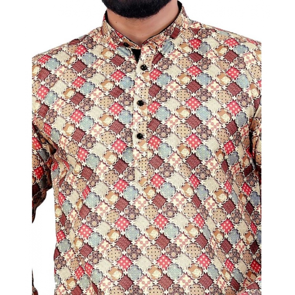 Generic Men's Cotton Blended Printed Full Sleeve Shortkurta (Multicolor) - Image 2