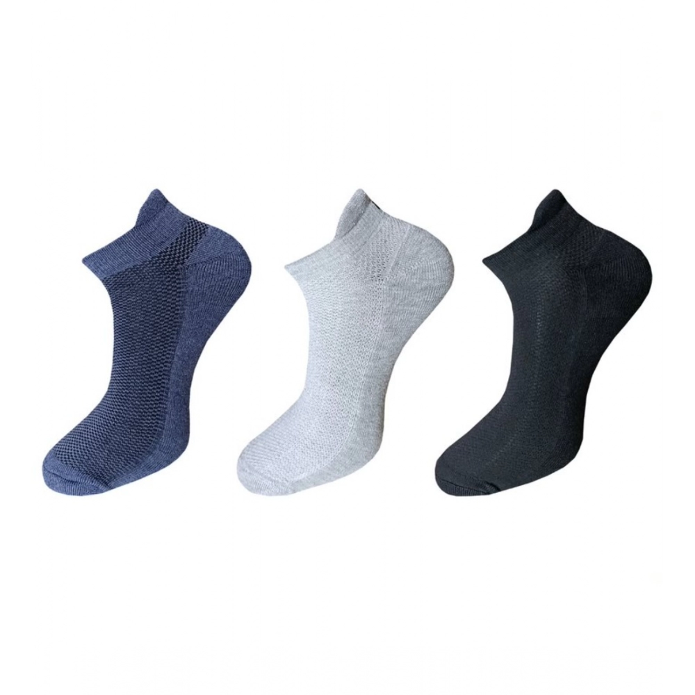 Generic 3_Pair Set Unisex Casual Cotton Solid Ankle Length Socks (Multicolor)