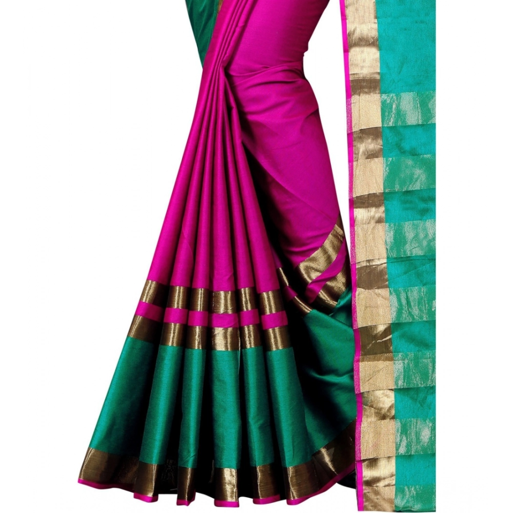 Generic Women's Jacquard Woven Saree With Unstitched Blouse 5.5Mtr (Pink) - Image 3