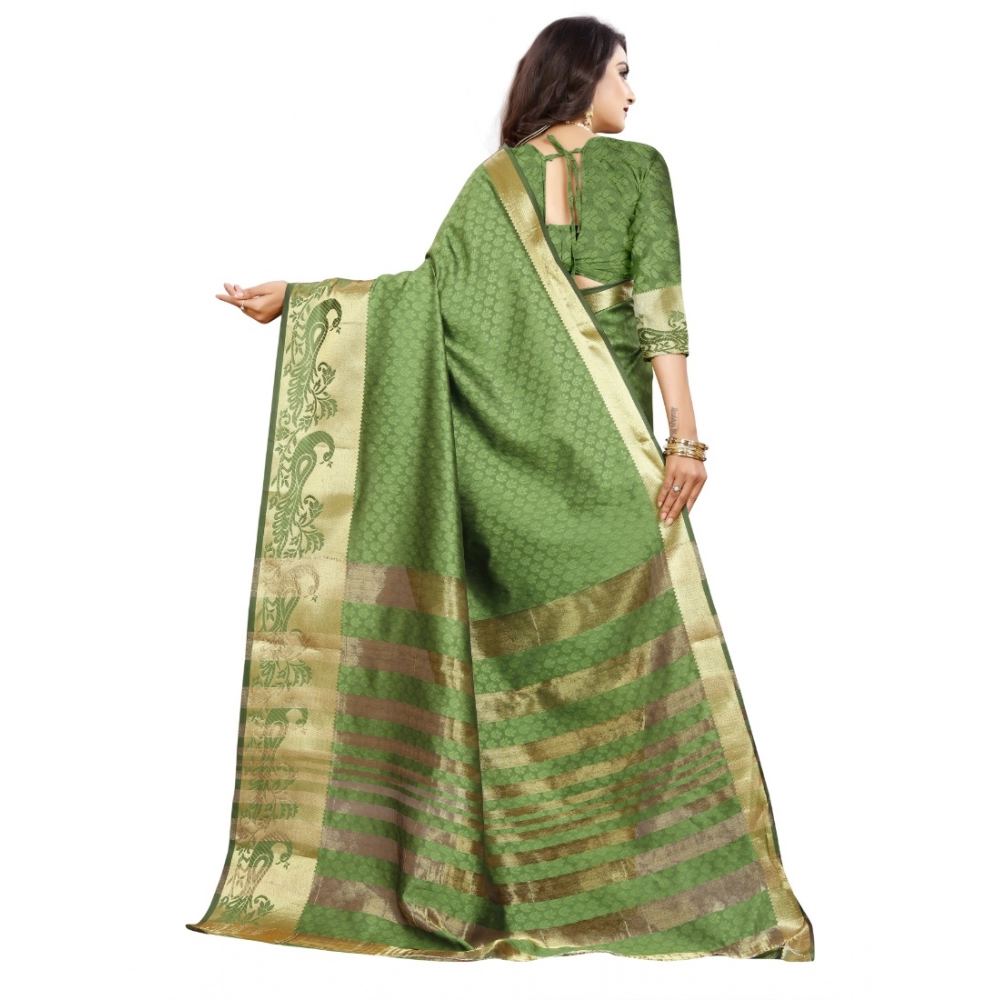 Generic Women's Jacquard Woven Saree With Unstitched Blouse 5.5Mtr (Green) - Image 5
