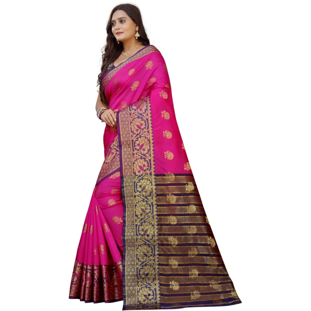 Generic Women's Silk Blend Woven Saree With Unstitched Blouse 5.5Mtr (Pink-Beige) - Image 2
