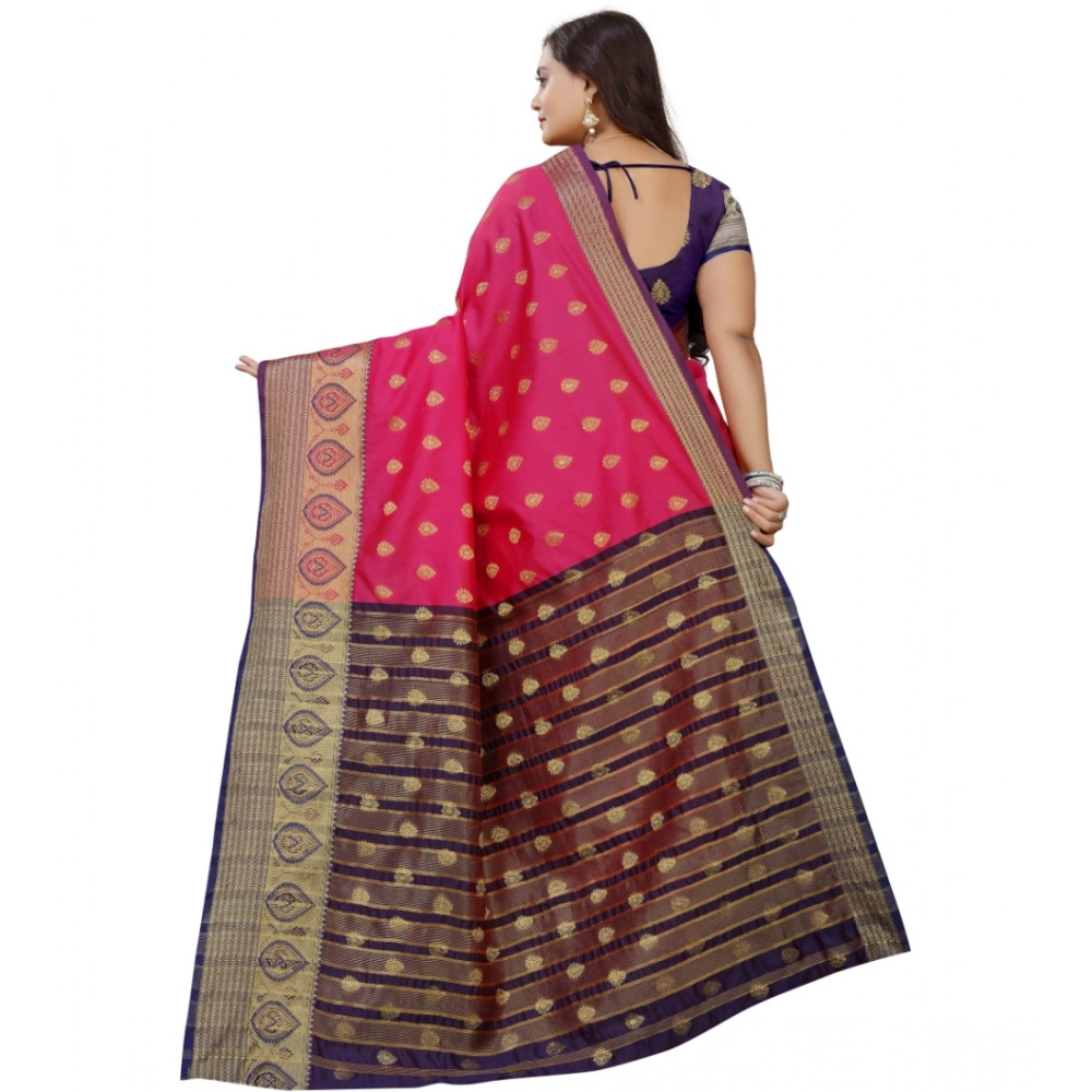 Generic Women's Silk Blend Woven Saree With Unstitched Blouse 5.5Mtr (Multicolor) - Image 4