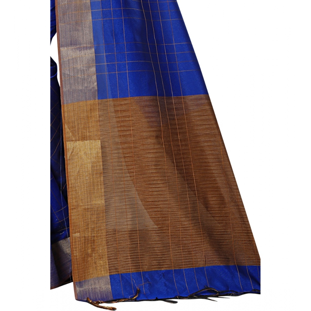 Generic Women's Cotton Silk Self Design Saree With Unstitched Blouse 5.5Mtr (Blue) - Image 2