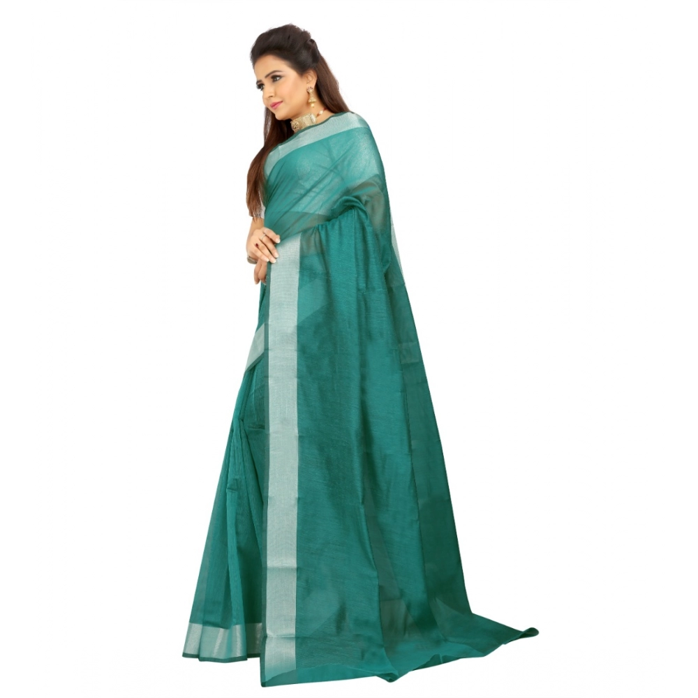 Generic Women's Cotton Silk Self Design Saree With Unstitched Blouse 5.5Mtr (Dark Green) - Image 2