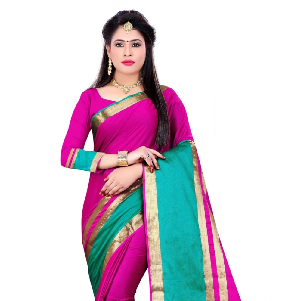 Generic Women's Jacquard Woven Saree With Unstitched Blouse 5.5Mtr (Pink) - Image 2