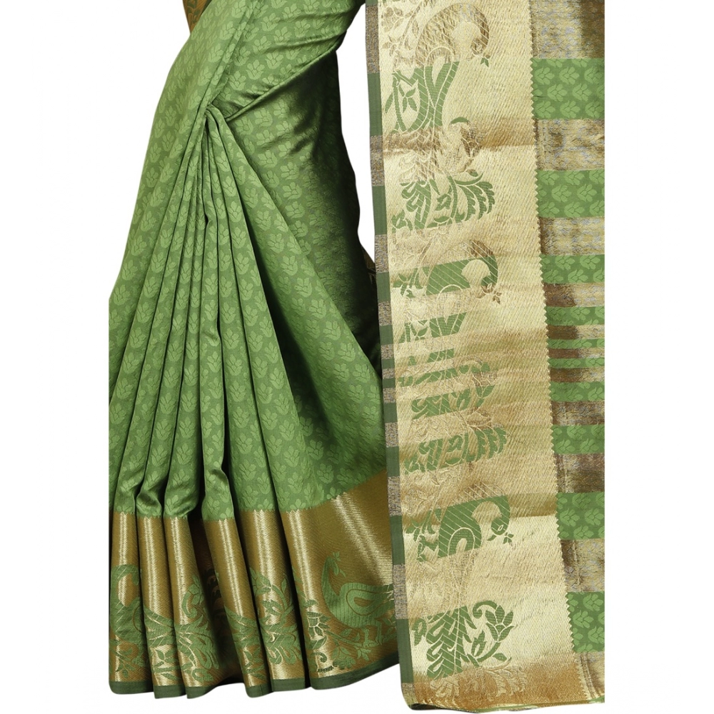 Generic Women's Jacquard Woven Saree With Unstitched Blouse 5.5Mtr (Green) - Image 4