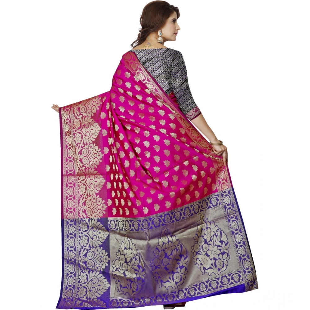 Generic Women's Jacquard Woven Saree With Unstitched Blouse 5.5Mtr (Magenta) - Image 3