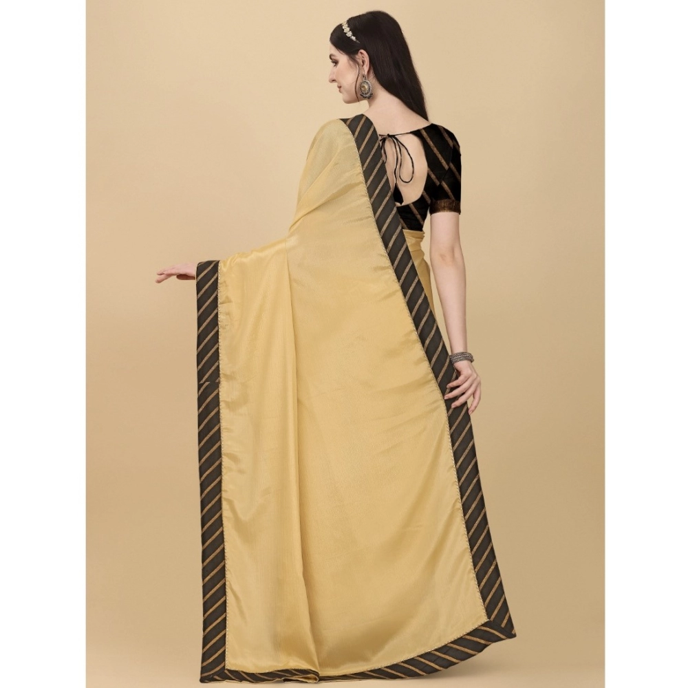 Generic Women's Chiffon Self Design Saree With Unstitched Blouse 5.5Mtr (Yellow) - Image 3