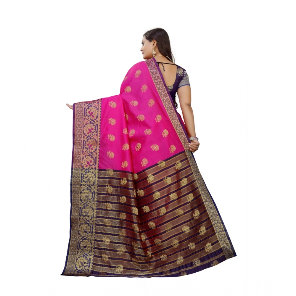 Generic Women's Silk Blend Woven Saree With Unstitched Blouse 5.5Mtr (Pink-Beige) - Image 4