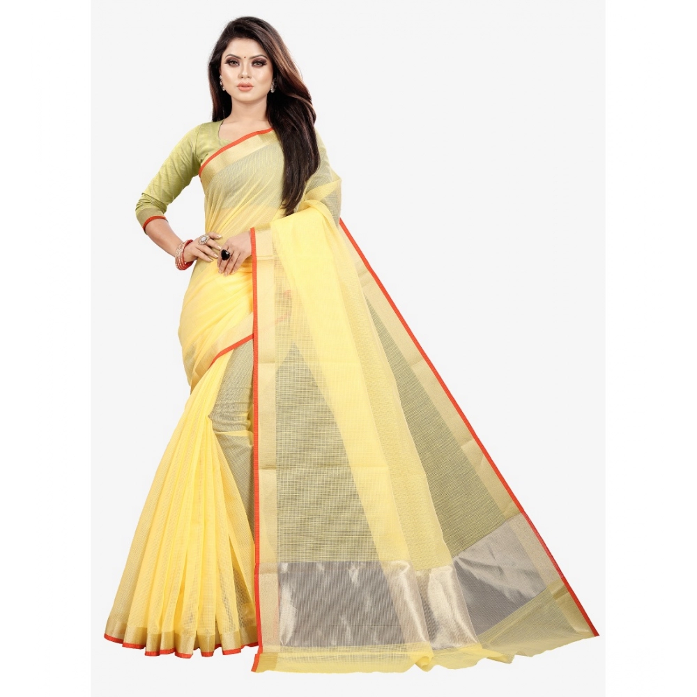 Generic Women's Silk Blend Striped Saree With Unstitched Blouse 5.5Mtr (Yellow) - Image 5
