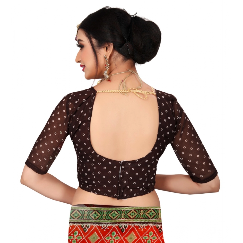 Generic Women's Georgette Floral Print Saree With Unstitched Blouse 5.5Mtr (Orange) - Image 2