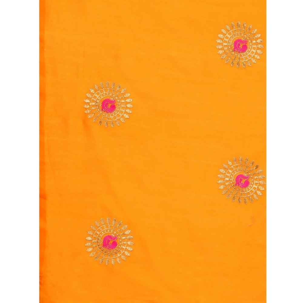 Generic Women's Silk Blend Embroidered Saree With Unstitched Blouse 5.5Mtr (Yellow) - Image 2