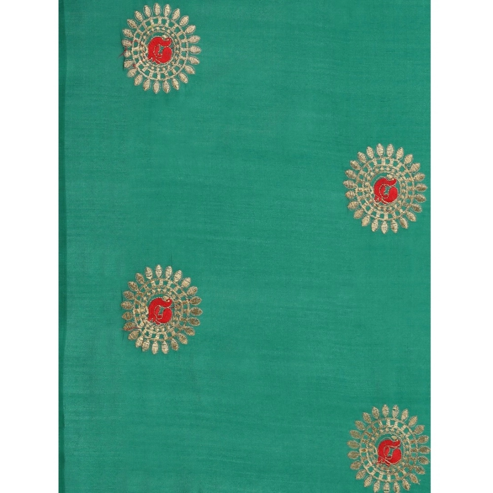 Generic Women's Silk Blend Embroidered Saree With Unstitched Blouse 5.5Mtr (Green) - Image 2