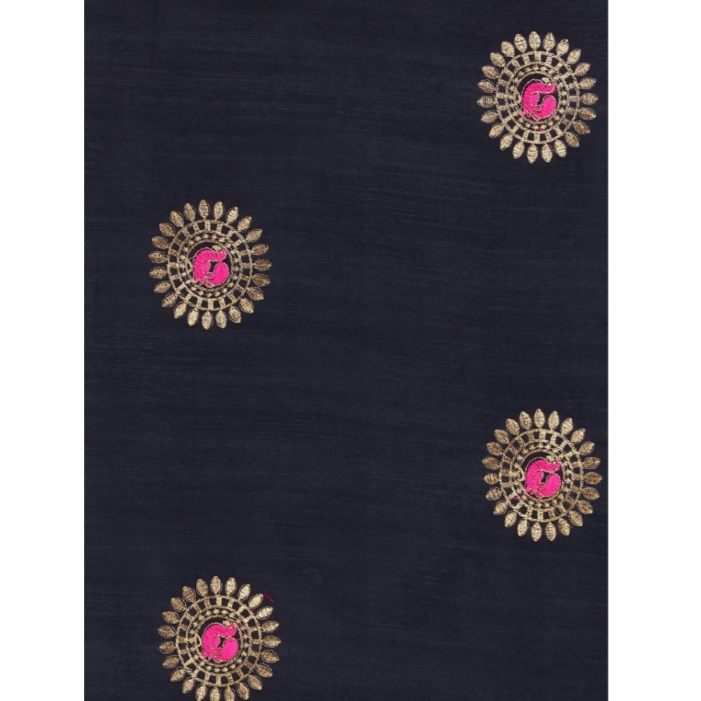 Generic Women's Silk Blend Embroidered Saree With Unstitched Blouse 5.5Mtr (Black) - Image 2