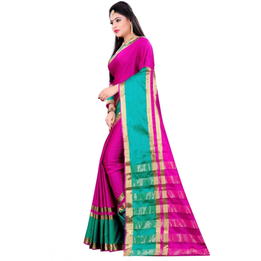 Generic Women's Jacquard Woven Saree With Unstitched Blouse 5.5Mtr (Pink) - Image 4