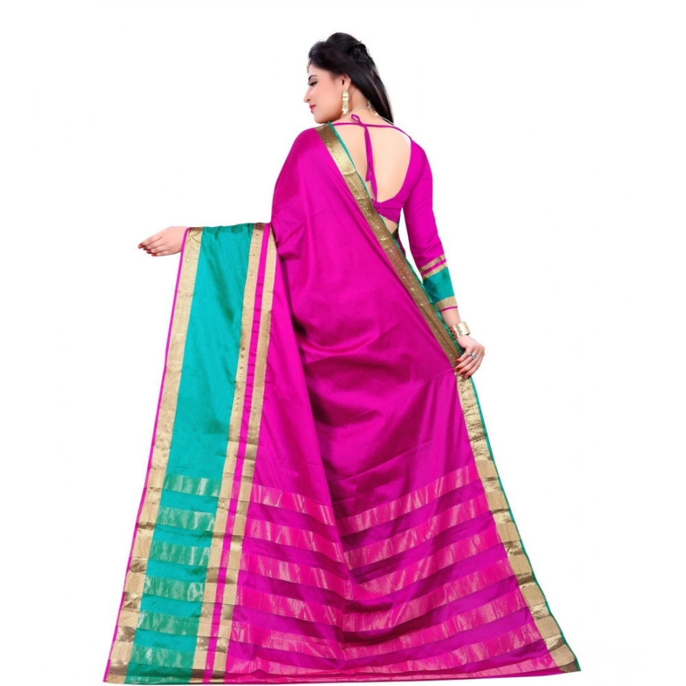 Generic Women's Jacquard Woven Saree With Unstitched Blouse 5.5Mtr (Pink) - Image 5