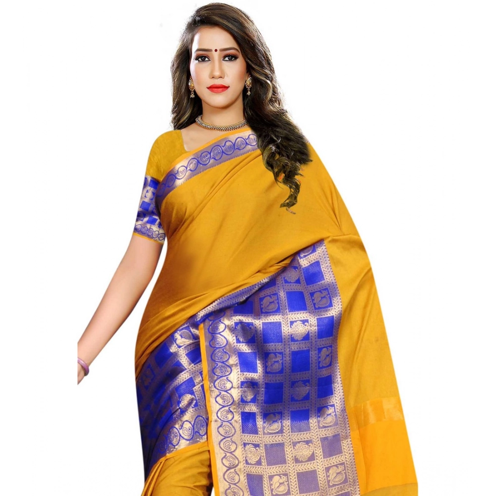 Generic Women's Jacquard Woven Saree With Unstitched Blouse 5.5Mtr (Mustard) - Image 2