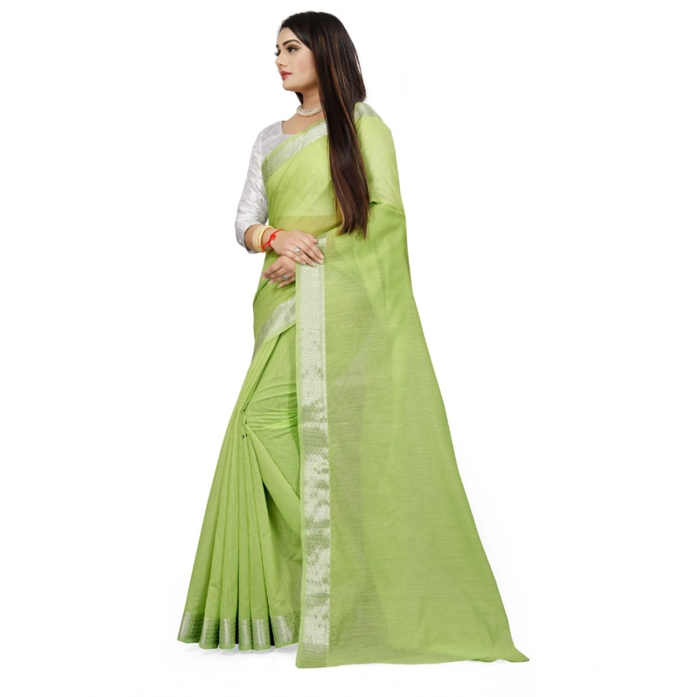 Generic Women's Cotton Silk Self Design Saree With Unstitched Blouse 5.5Mtr (Green) - Image 2
