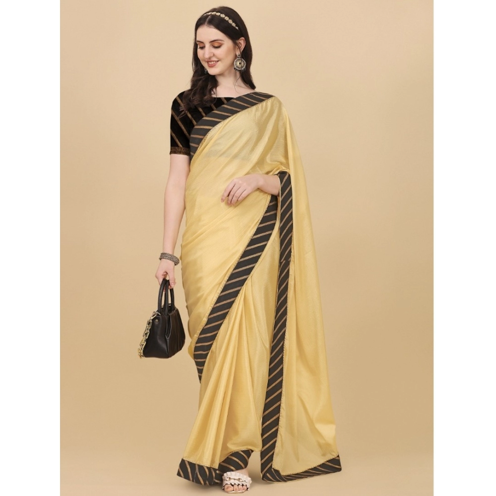 Generic Women's Chiffon Self Design Saree With Unstitched Blouse 5.5Mtr (Yellow) - Image 4