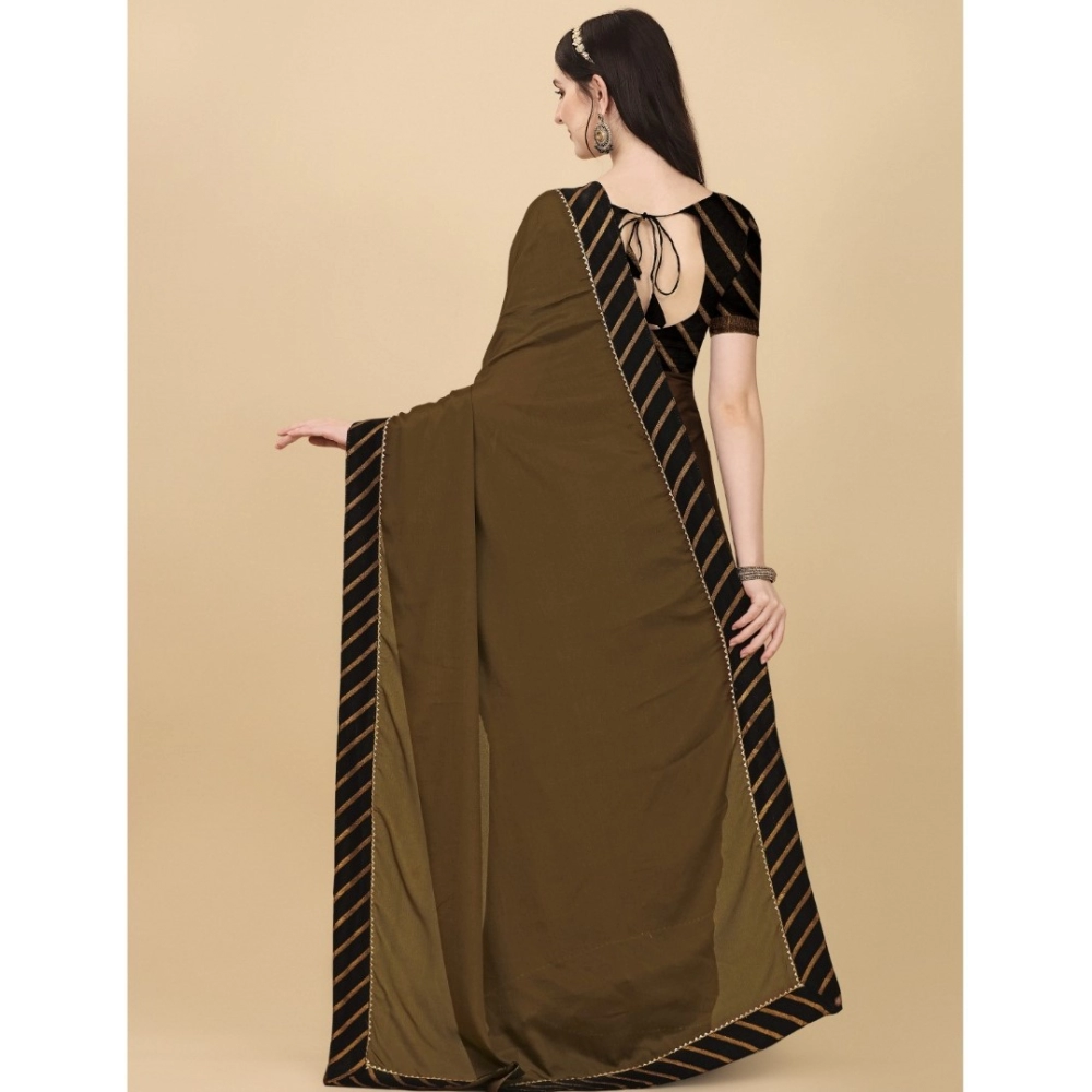 Generic Women's Chiffon Self Design Saree With Unstitched Blouse 5.5Mtr (Brown) - Image 3
