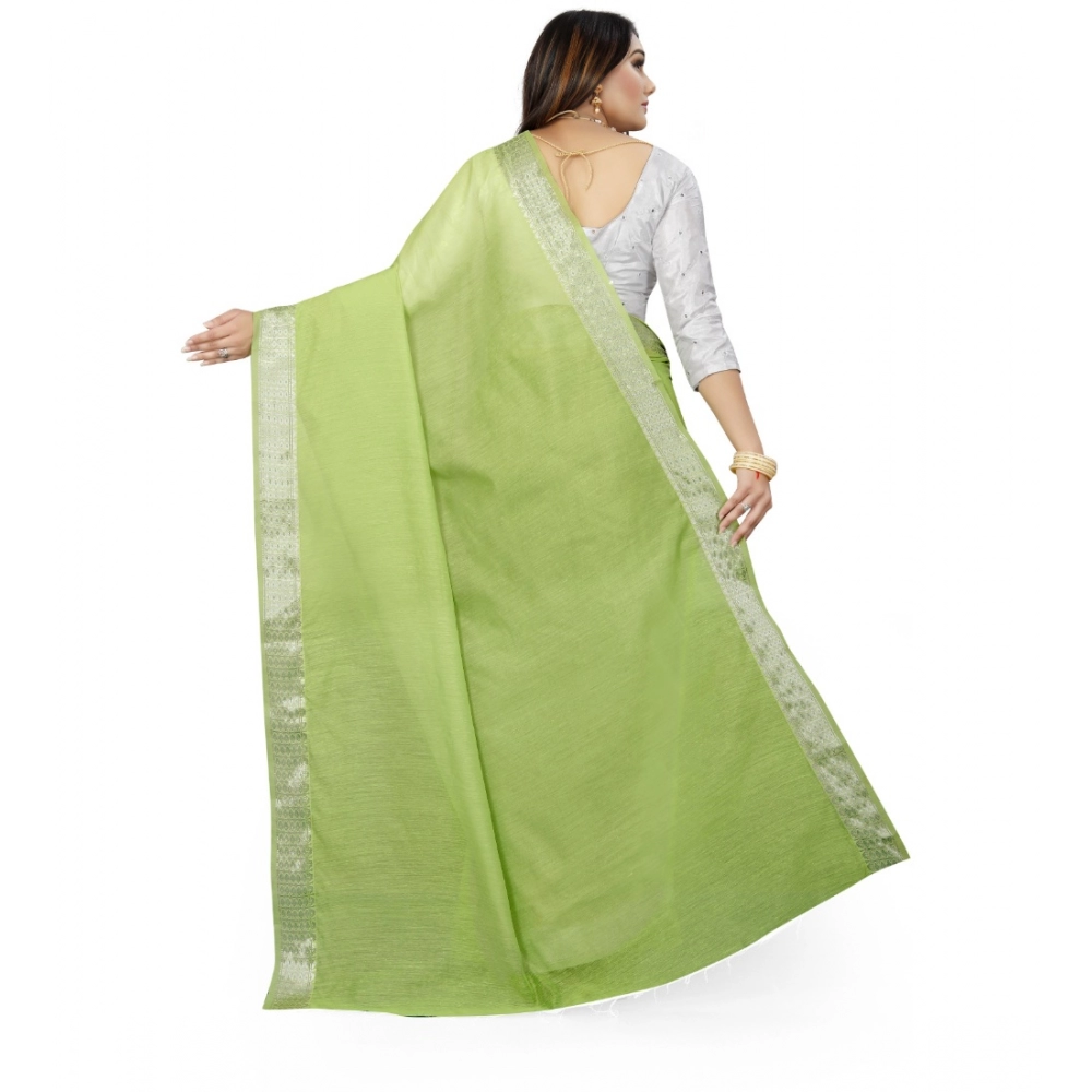 Generic Women's Cotton Silk Self Design Saree With Unstitched Blouse 5.5Mtr (Green) - Image 4
