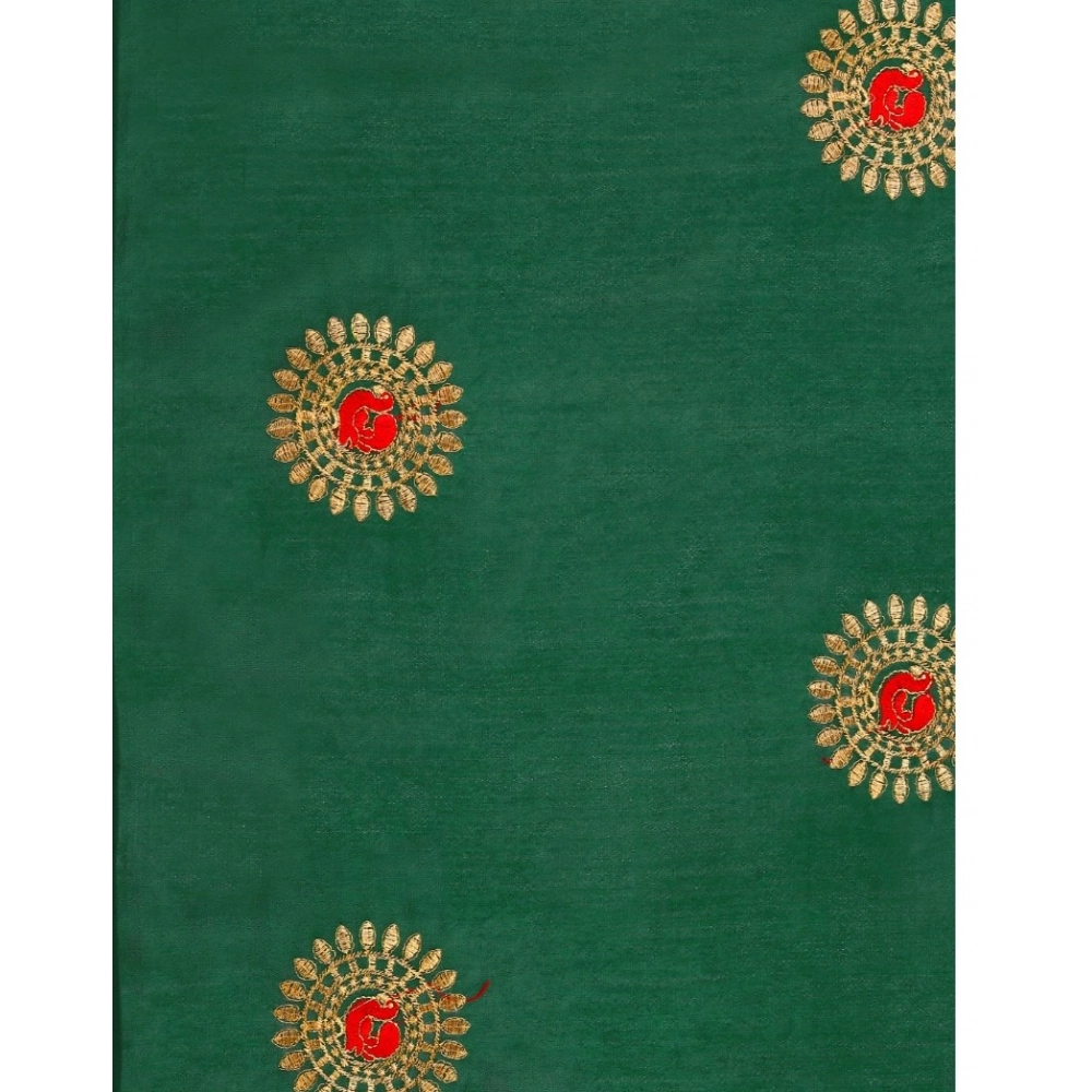 Generic Women's Silk Blend Embroidered Saree With Unstitched Blouse 5.5Mtr (Light Green) - Image 2