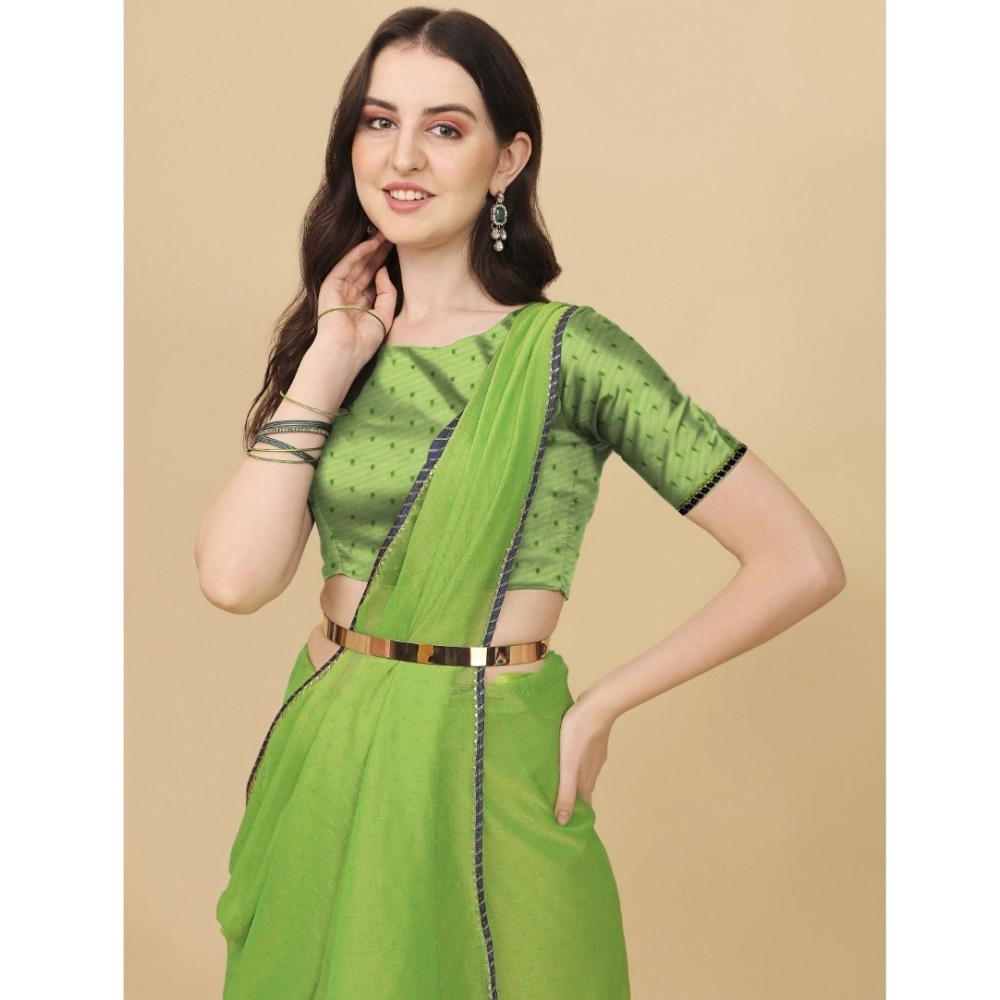 Generic Women's Silk Blend Embellished Saree With Unstitched Blouse 5.5Mtr (Green) - Image 4