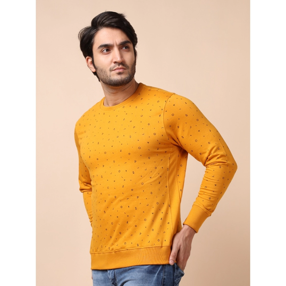 Generic Men's Casual Cotton Printed Round Neck Full Sleeve Sweat T-Shirt (Mustard) - Image 3