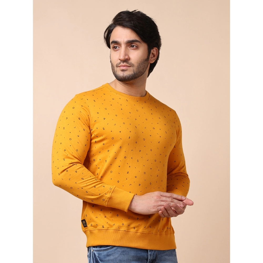 Generic Men's Casual Cotton Printed Round Neck Full Sleeve Sweat T-Shirt (Mustard) - Image 4