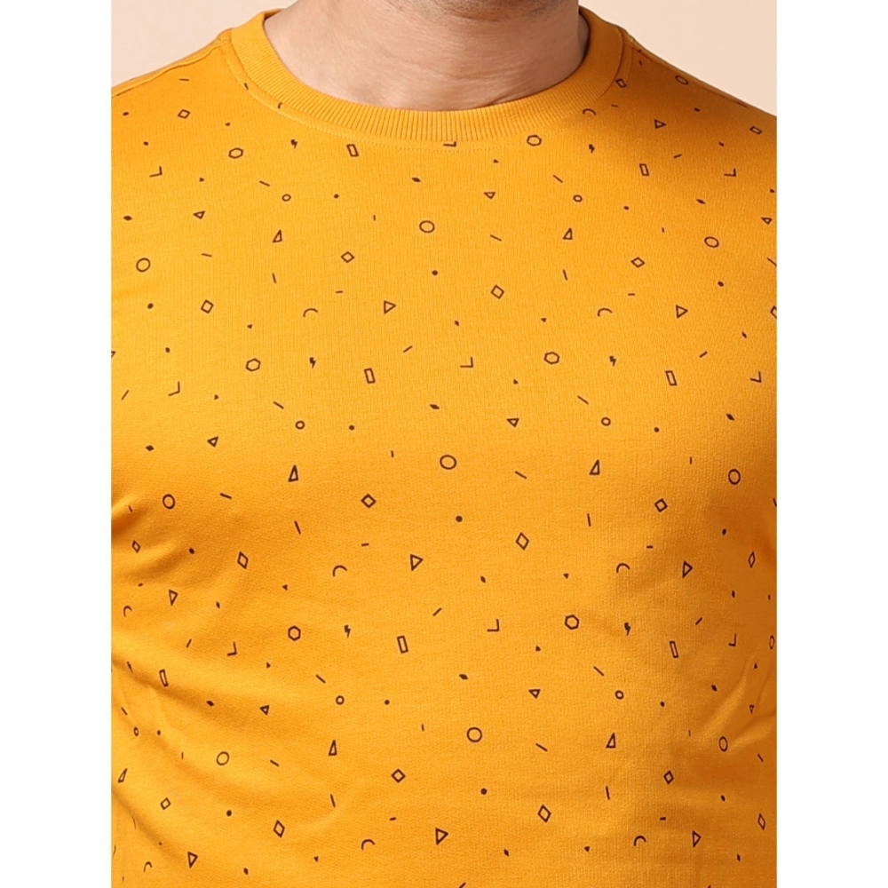 Generic Men's Casual Cotton Printed Round Neck Full Sleeve Sweat T-Shirt (Mustard) - Image 6