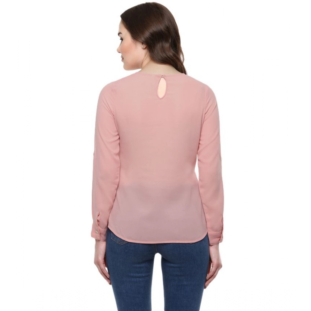 Generic Women's Polyester Solid Long Sleeves Regular Top (Pink) - Image 7