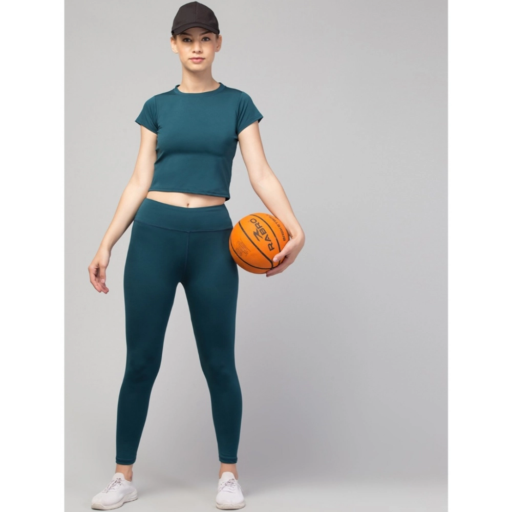 Generic Women's Polyester Solid Ankle Length High-Rise Tights (Green) - Image 5