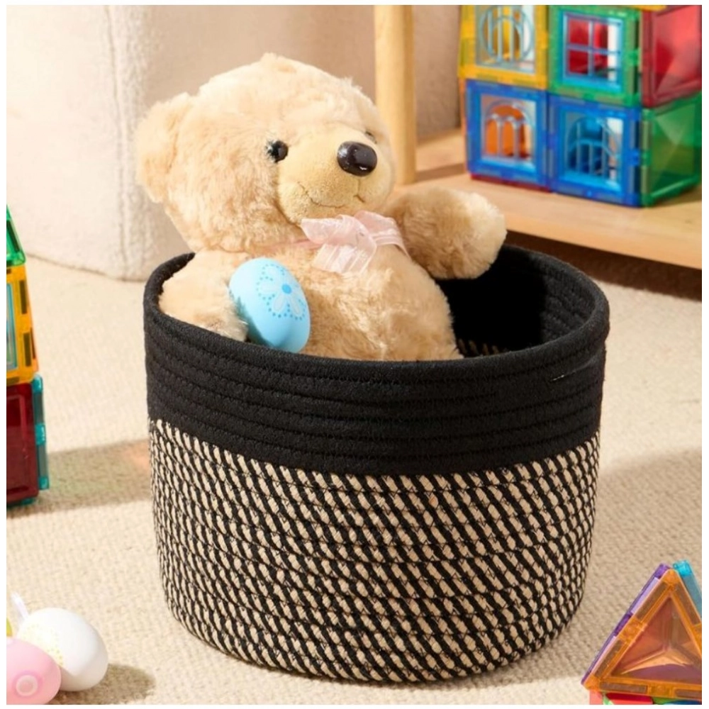 Generic Cotton Round Small Storage Basket 9x7 Inch Pack of 1 (Beige) - Image 2