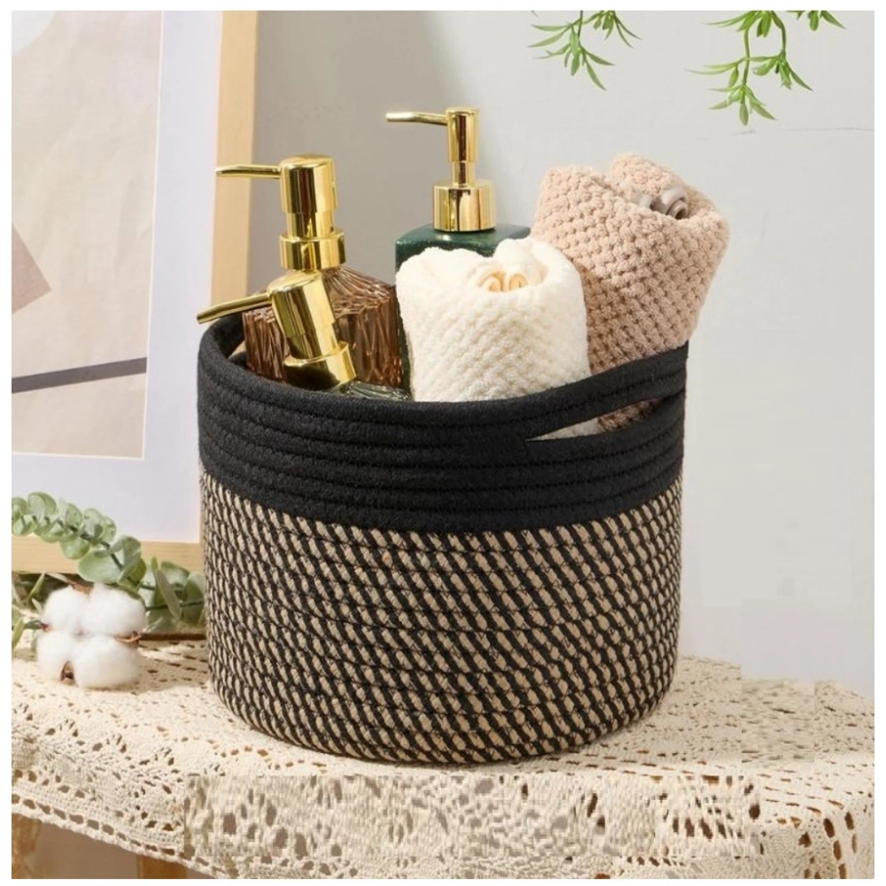 Generic Cotton Round Small Storage Basket 9x7 Inch Pack of 1 (Beige) - Image 3