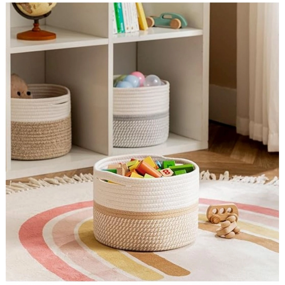 Generic Cotton Storage Rope Woven Baskets 9x7 Inch Pack of 1 (Beige) - Image 3