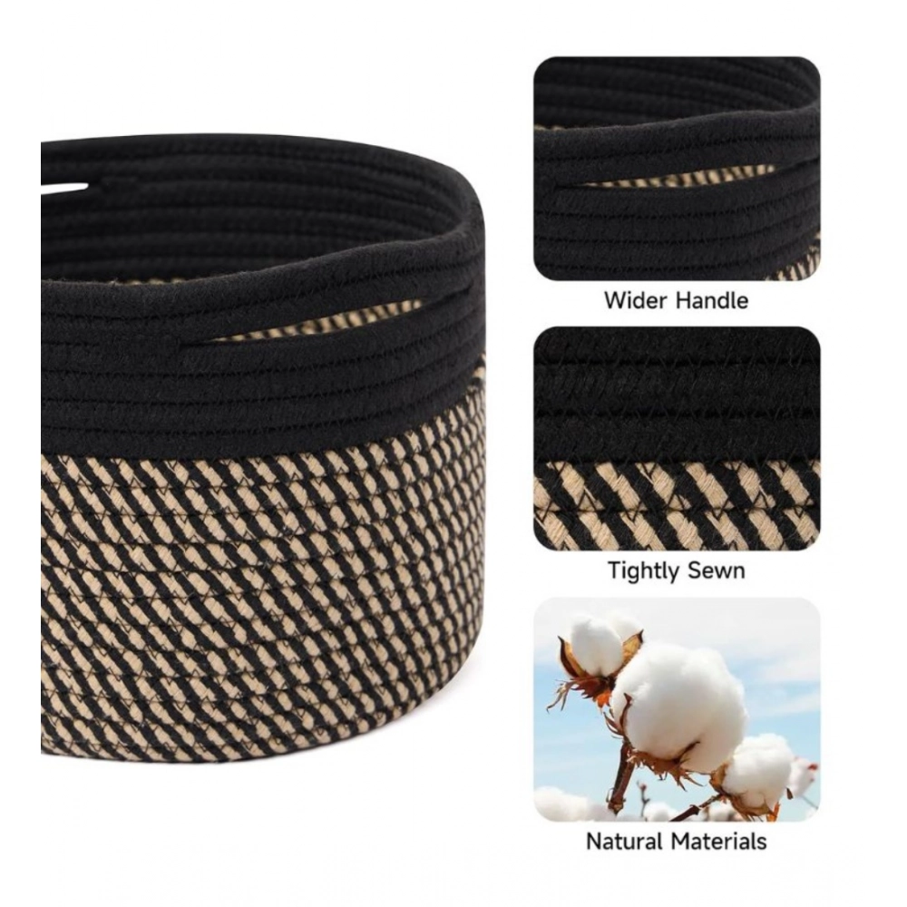 Generic Cotton Round Small Storage Basket 9x7 Inch Pack of 1 (Beige) - Image 4