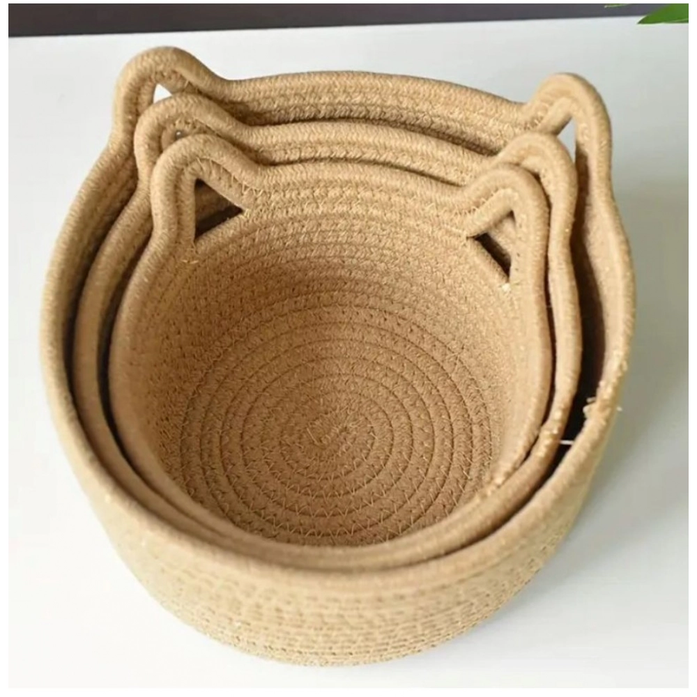Generic Cotton Cat Basket Pack of 3 Storage Basket For Clothes (Brown)