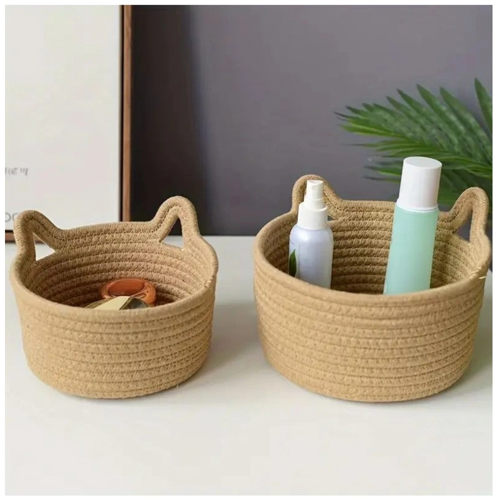 Generic Cotton Cat Basket Pack of 3 Storage Basket For Clothes (Brown) - Image 2