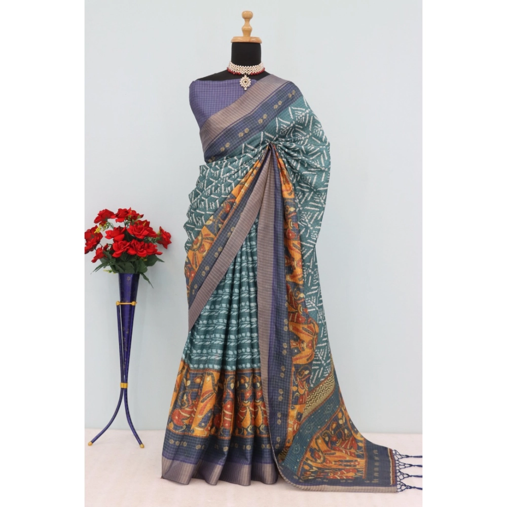 Generic Women's Mysore Silk Digital Print Saree With Unstitched Blouse 5.5Mtr (Green)