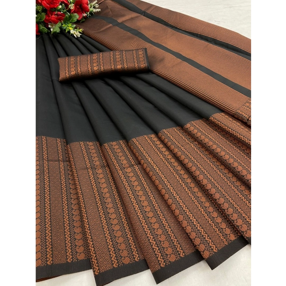 Generic Women's Silk Printed Saree With Unstitched Blouse 5.5Mtr (Black) - Image 3