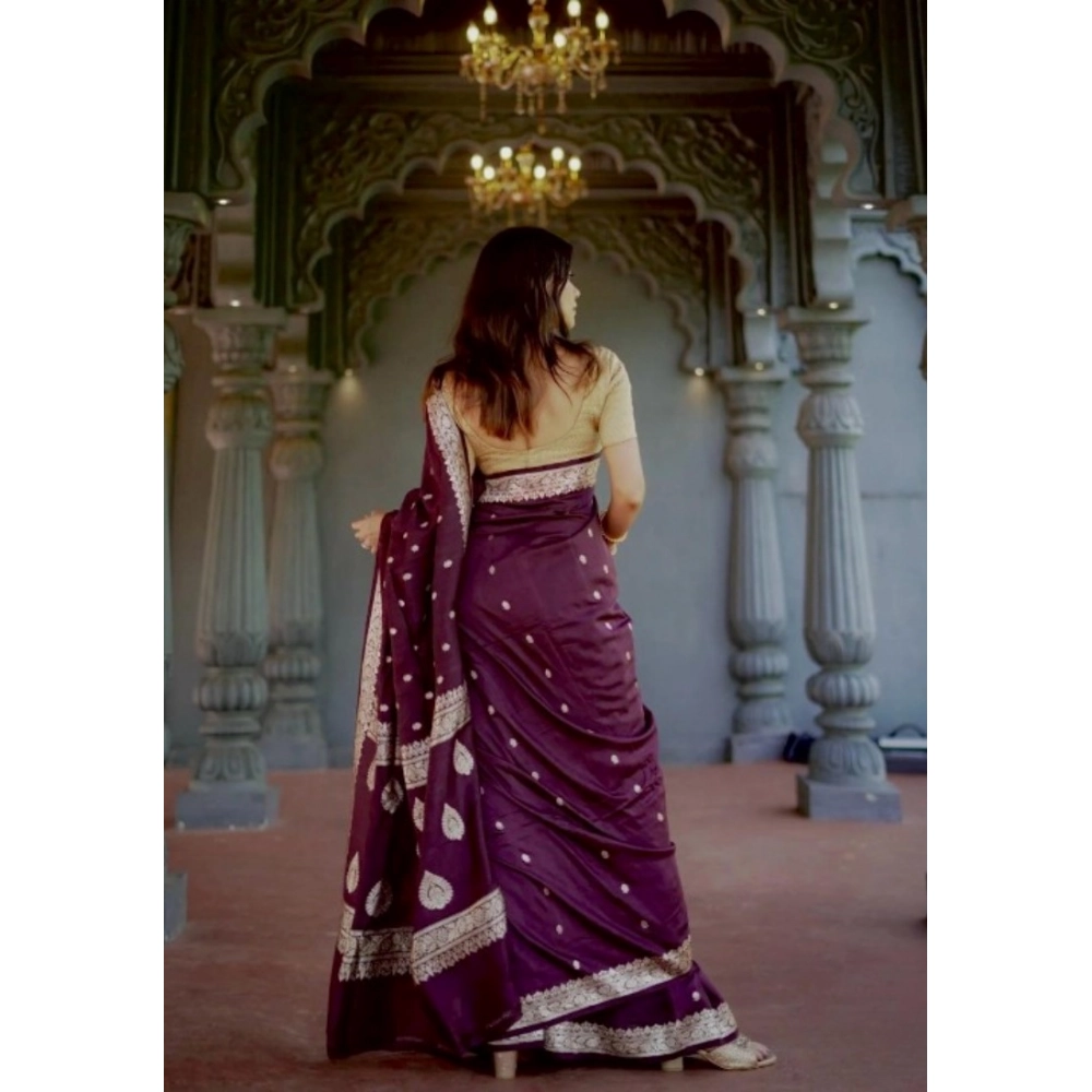 Generic Women's Cotton Printed Saree With Unstitched Blouse 5.5Mtr (Purple) - Image 3