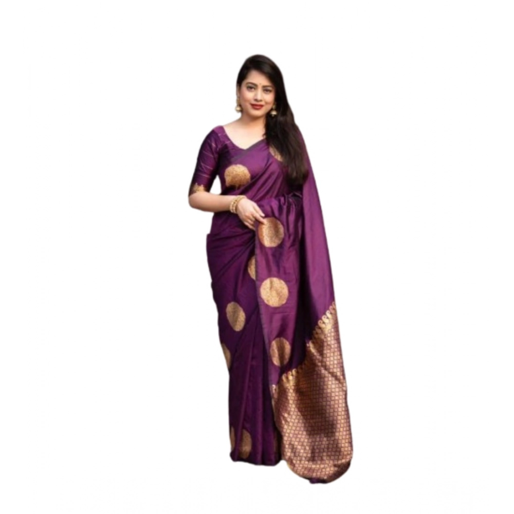 Generic Women's Silk Printed Saree With Unstitched Blouse 5.5Mtr (Wine) - Image 3