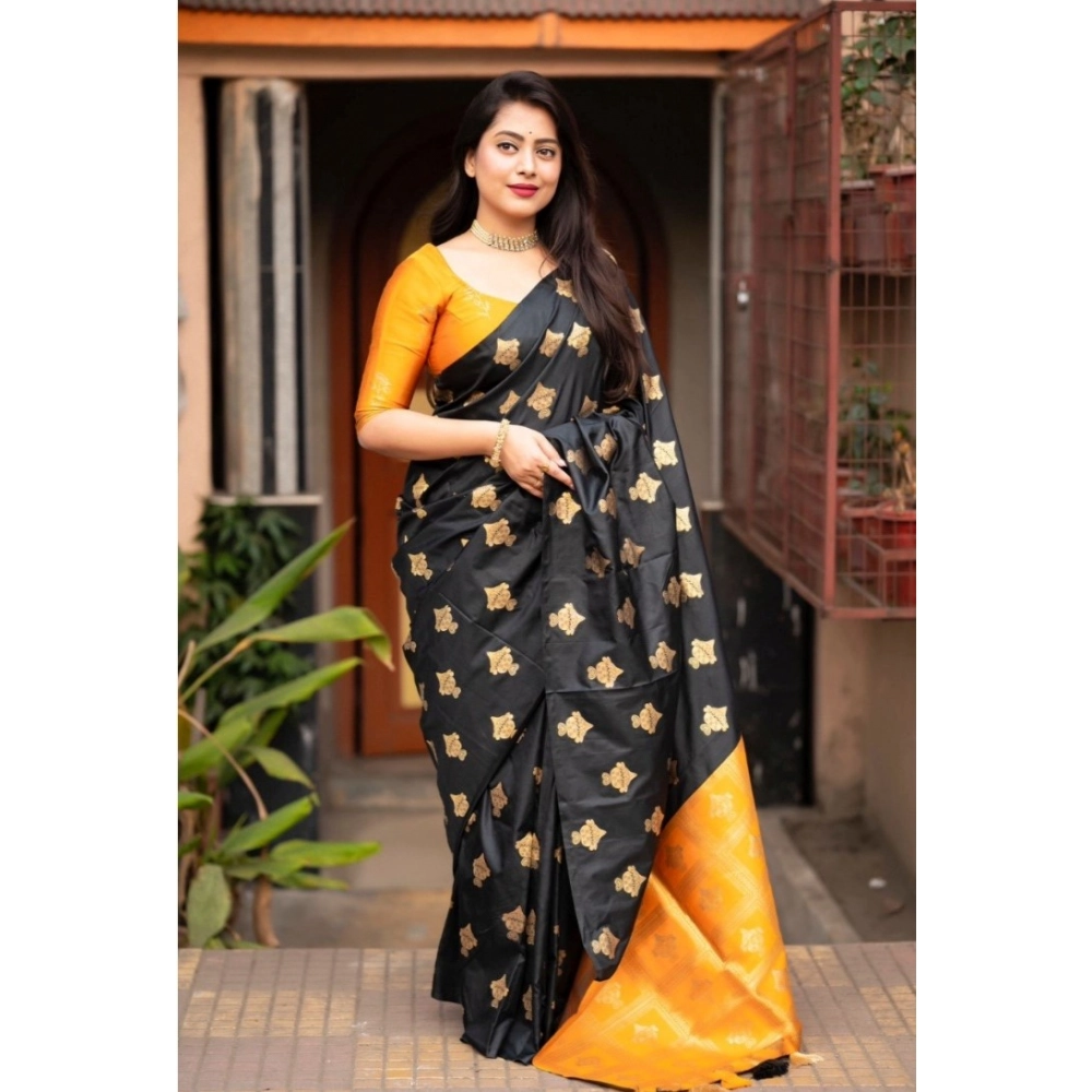 Generic Women's Silk Printed Saree With Unstitched Blouse 5.5Mtr (Yellow) - Image 2