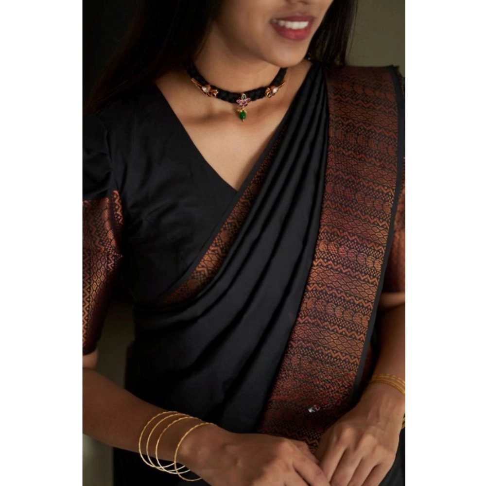 Generic Women's Silk Printed Saree With Unstitched Blouse 5.5Mtr (Black) - Image 2