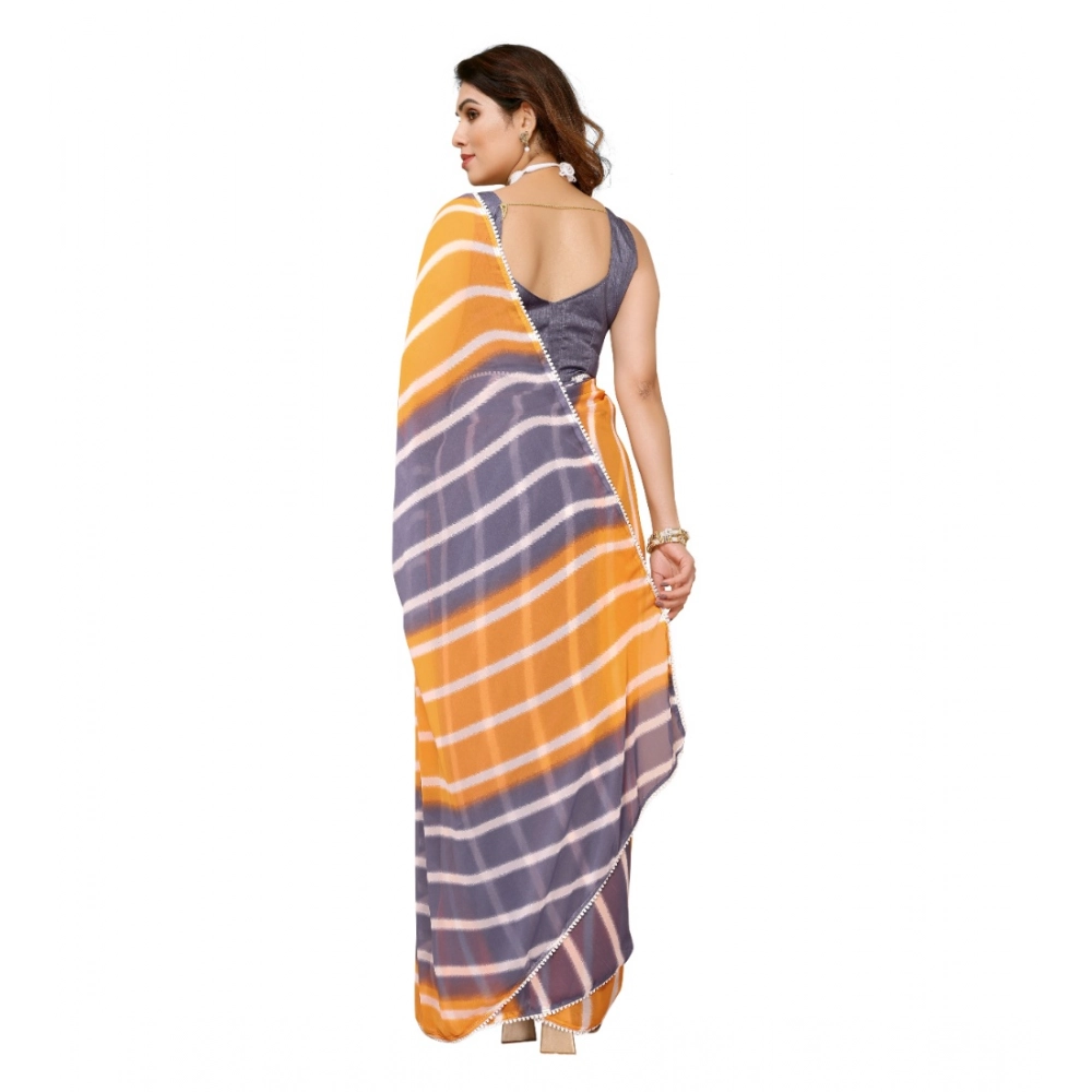 Generic Women's Small Lace Georgette Striped Ready-to-Wear Saree With Unstitched Blouse 5.5 Mtr (Orange-Grey) - Image 2