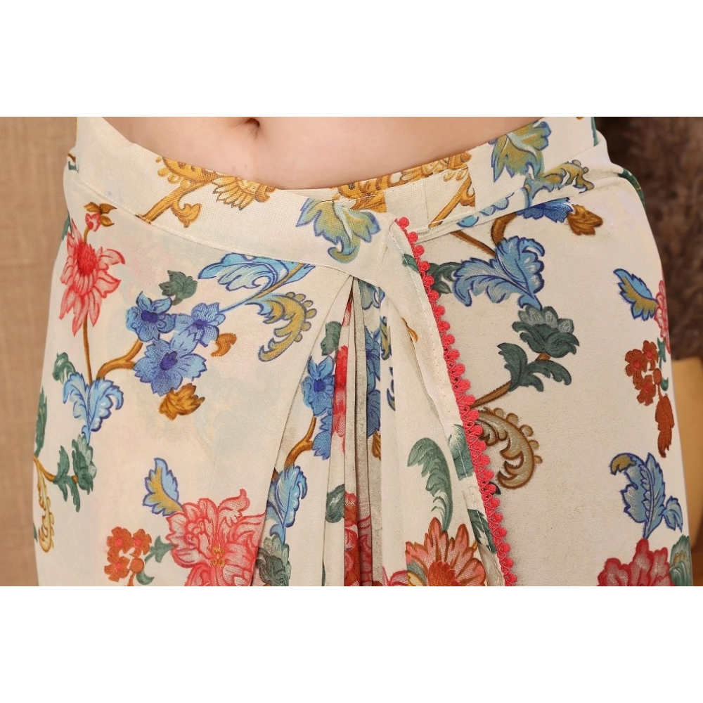 Generic Women's Small Lace Georgette Printed Ready-to-Wear Saree With Unstitched Blouse 5.5 Mtr (Off White) - Image 2