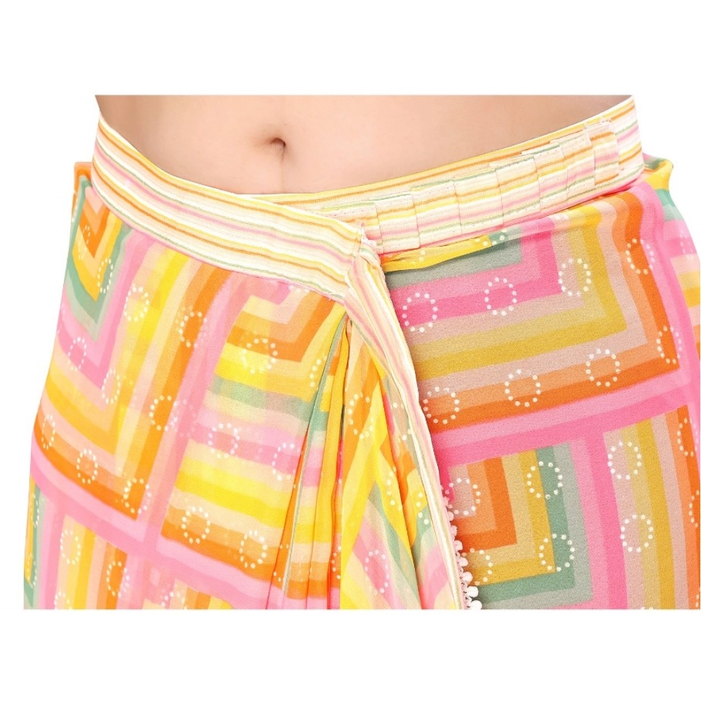 Generic Women's Small Lace Georgette Printed Ready-to-Wear Saree With Unstitched Blouse 5.5 Mtr (Yellow) - Image 2