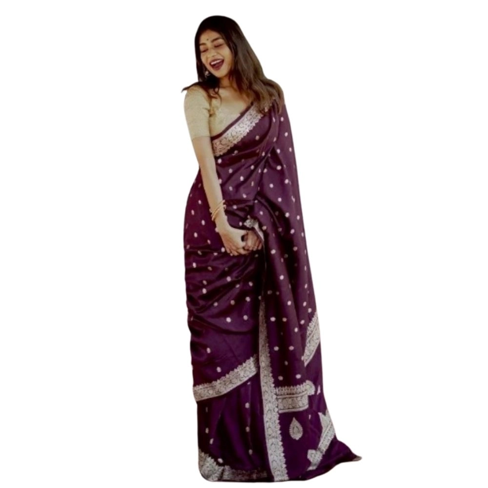Generic Women's Cotton Printed Saree With Unstitched Blouse 5.5Mtr (Purple)