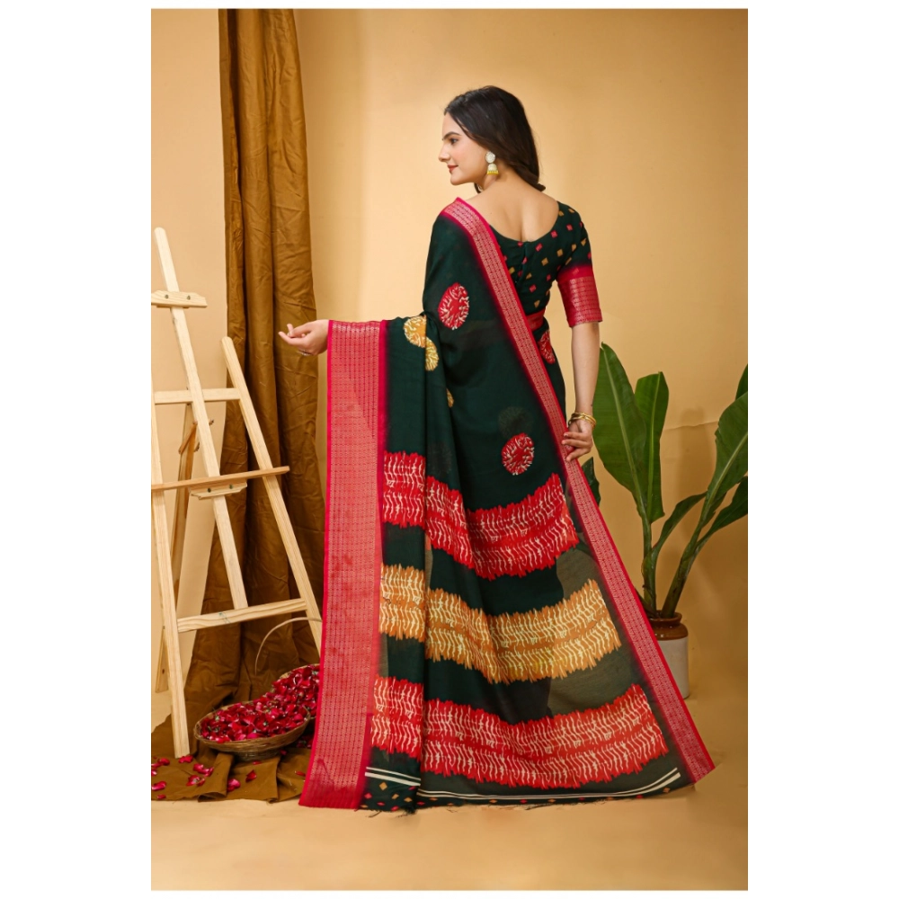 Generic Women's Soft Blooming Marshmallow Fabric Kalamkari Printed Saree With Unstitched Blouse 5.5Mtr (Green) - Image 3