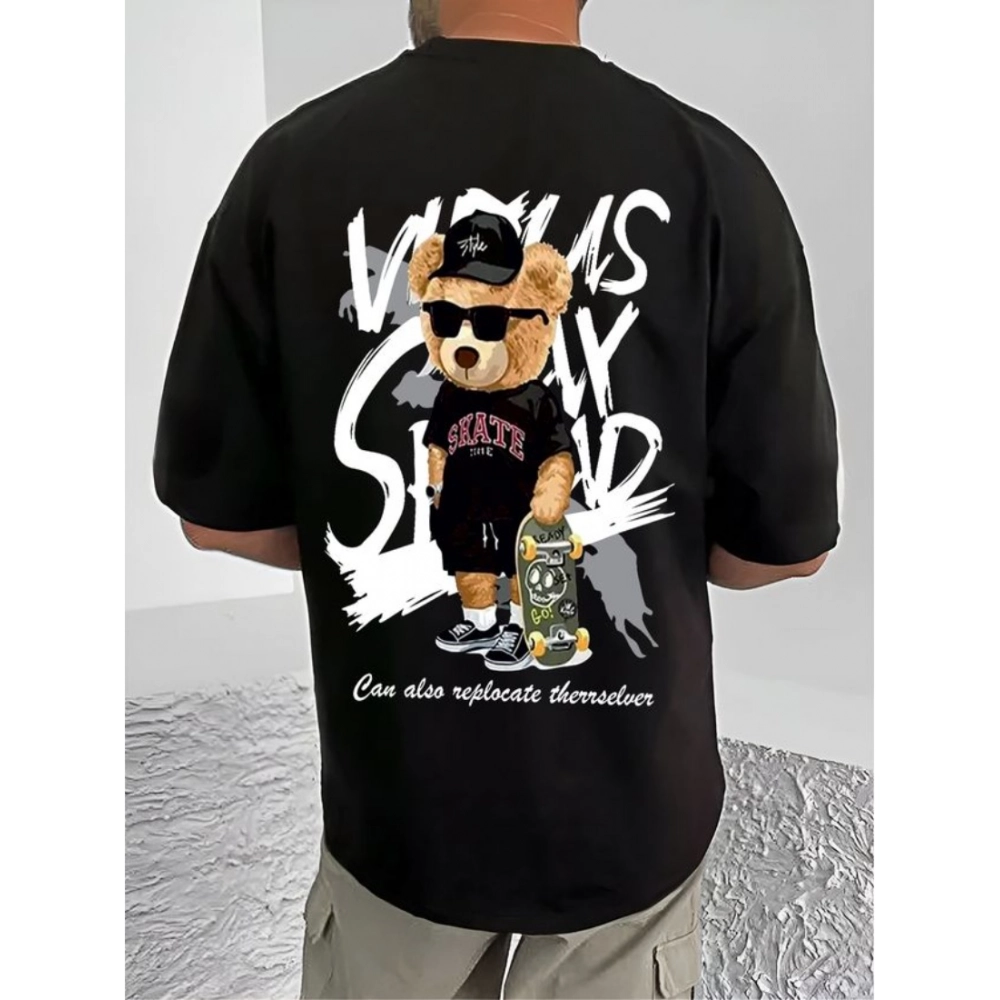 Generic Men's Casual Cotton Blend Printed Round Neck Half Sleeve T-Shirt (Black) - Image 4